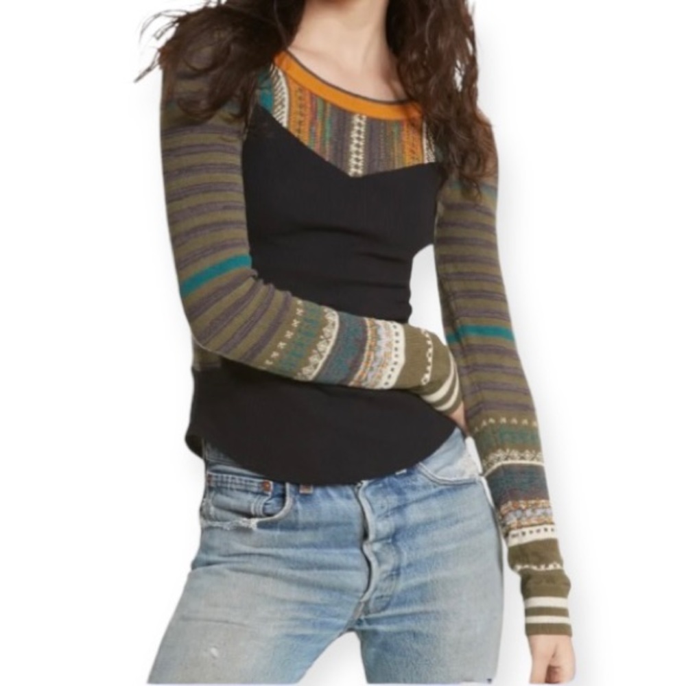 Free People Multicolor Striped Long Sleeve Top